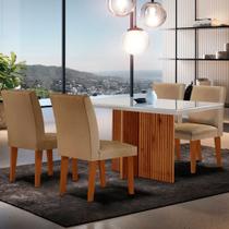 Sala de Jantar Mesa Olimpia 120 MDF Vidro Canto Reto Com 4 Cadeiras Grecia - Moderna