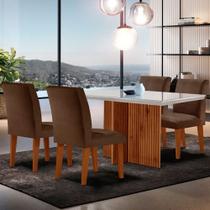 Sala de Jantar Mesa Olimpia 120 MDF Vidro Canto Reto Com 4 Cadeiras Grecia - Moderna