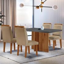 Sala De Jantar Mesa Olímpia 120cm Mdf Canto Reto 4 Cadeiras