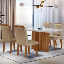 Sala de Jantar Mesa Olimpia 120CM MDF Vidro Canto Reto com 4 Cadeiras Athenas Moderna