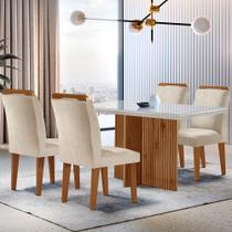 Sala de Jantar Mesa Olimpia 120CM MDF Vidro Canto Reto com 4 Cadeiras Athenas Moderna