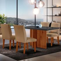 Sala de Jantar Mesa Olimpia 120mm MDF Vidro Canto Reto com 4 Cadeiras Grecia