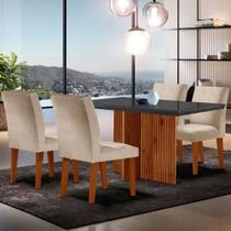 Sala de Jantar Mesa Olimpia 120mm MDF Vidro Canto Reto com 4 Cadeiras Grecia