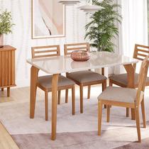 Sala de Jantar Mesa Papaia 130cm com Vidro com 4 Cadeiras Juparanã
