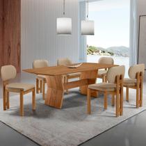 Sala de Jantar Mesa Portugal 180cm Tampo Laminado Barril e 6 Cadeiras Nala Moderna Mobília