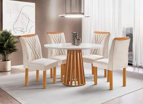 Sala de Jantar Mesa redonda de vidro Berlim Redonda Cinamomo Com 4 Cadeiras Bege Cel Móveis Sala de Jantar Mesa redonda de vidro Berlim Redonda Cinamomo Com 4 Cadeiras Bege Cel Móveis