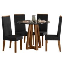 Sala de Jantar Mesa Redonda Livia Piccola 900 com Vidro e 4 Cadeiras Livia Madeira/MDF, Tecido Suede Sonetto Sala de Jantar Mesa Redonda Livia Piccola 900 com Vidro e 4 Cadeiras Livia Madeira/MDF, Tecido Suede Sonetto