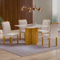 Sala de Jantar Mesa Salinas Tampo com Vidro 90x90 e 4 Cadeiras Londres