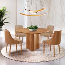 Sala de Jantar Mesa Selene 135cm Madeira Tampo Laminado com 4 cadeiras Esmeralda
