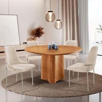 Sala De Jantar Mesa Selene Com 4 Cadeiras Moderna Mobilia Linho Off/cinamomo Imbuia/prata Sala De Jantar Mesa Selene Com 4 Cadeiras Moderna Mobilia Linho Off/cinamomo Imbuia/prata