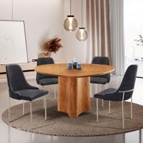 Sala De Jantar Mesa Selene Com 4 Cadeiras Moderna Mobilia Linho Preto/cinamomo Imb/prata Sala De Jantar Mesa Selene Com 4 Cadeiras Moderna Mobilia Linho Preto/cinamomo Imb/prata