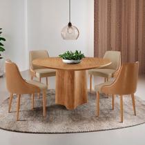 Sala de Jantar Mesa Tampo Laminado Orgânico 4 Cadeiras Helena Roma Madeira Maciça Marrom/Turim/Caram