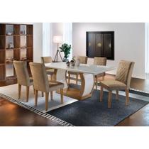 Sala de Jantar Milena MDF com Vidro Canto Reto 6 Cadeiras Rufato
