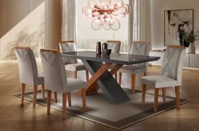 Sala de Jantar Moderna com 6 Cadeiras 1,80x0,90m - Amsterdã - Móveis Rufato