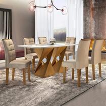 Sala de Jantar Moderna com Vidro 6 Cadeiras - Genova-Ypê - Cel Móveis