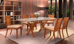 Sala de Jantar Moderna Retangular 6 cadeiras 2,0x1,0m - Nobre - Requinte Salas