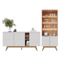 Sala de Jantar Noronha Cristaleira e Buffet Aparador Off White Matte/Freijó - Colibri Sala de Jantar Noronha Cristaleira e Buffet Aparador Off White Matte/Freijó - Colibri