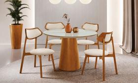 Sala de jantar redonda 4 cadeiras maciça cone-linho-Imperial