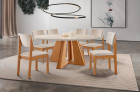 Sala de Jantar Redonda com Vidro 6 Cadeiras 1,35m - Rubi Turim - LJ Móveis Sala de Jantar Redonda com Vidro 6 Cadeiras 1,35m - Rubi Turim - LJ Móveis