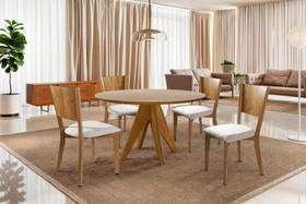 Sala de Jantar Redonda com Vidro Madeira Maciça 4 Cadeiras 1,20m - Ametista - Harmonia Salas
