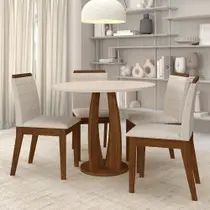 Sala De Jantar Redonda Fontana Com 4 Cadeiras Freijó/off/bege - M.a Sala De Jantar Redonda Fontana Com 4 Cadeiras Freijó/off/bege - M.a