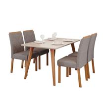 Sala De Jantar Tampo Mdf/Vidro 80Cm X130Cm 4 Cadeiras Adele/Fernanda Cimol Madeira/Offwhite/Linho Grafite