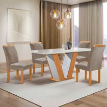 Sala e Jantar Cel Móveis Mesa Qatar Tampo Plus com Vidro e 4 Cadeiras Londres