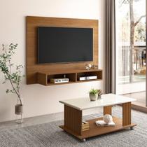 Sala Estar Completa com Mesa de Centro e Painel Flash Marrom Cinamomo/Off White