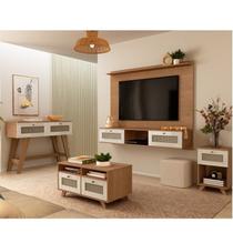 Sala Estar Completa Painel Para Tv Mesas De Apoio E Centro Com Aparador Marrom Cinamomo/Off White Sala Estar Completa Painel Para Tv Mesas De Apoio E Centro Com Aparador Marrom Cinamomo/Off White