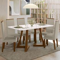 Sala Jantar Ana 160cm Vidro 6 Cadeiras Linho Livia Off White/Âmbar Sala Jantar Ana 160cm Vidro 6 Cadeiras Linho Livia Off White/Âmbar