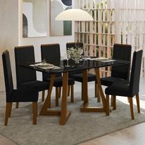 Sala Jantar Ana 160cm Vidro 6 Cadeiras Veludo Livia Sala Jantar Ana 160cm Vidro 6 Cadeiras Veludo Livia