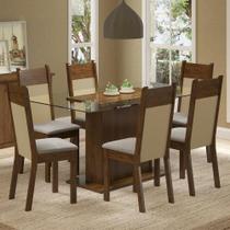Sala Jantar Atlanta Vidro 6 Cadeiras Rustic/Crema Madesa Sala Jantar Atlanta Vidro 6 Cadeiras Rustic/Crema Madesa