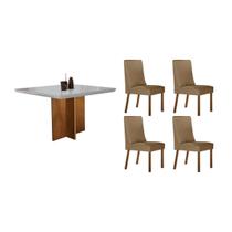 Sala Jantar Mesa Berlim Tampo c/ Vidro Curvo 90cm+ 4 Cadeiras Dakota Madeira Naturale/Off White - Capuccino/Linho Bege - Rufato Sala Jantar Mesa Berlim Tampo c/ Vidro Curvo 90cm+ 4 Cadeiras Dakota Madeira Naturale/Off White - Capuccino/Linho Bege - Rufato