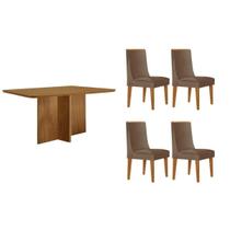 Sala Jantar Mesa Berlim Tampo Curvo 120cm+4 Cadeiras Dakota Madeira Naturale - Capuccino/Corano Capuccino - Rufato Sala Jantar Mesa Berlim Tampo Curvo 120cm+4 Cadeiras Dakota Madeira Naturale - Capuccino/Corano Capuccino - Rufato