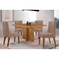 Sala Jantar Mesa Berlim Tampo Curvo 90cm+4 Cadeiras Dafne Madeira Naturale - Capuccino/Suede Capuccino - Rufato