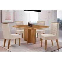 Sala Jantar Mesa Berlim Tampo Curvo 90cm+4 Cadeiras Maldivas Madeira Naturale - Capuccino/Suede Creme - Rufato