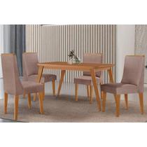 Sala Jantar Mesa Havana Tampo Curvo 120cm+4 Cadeiras Dakota Madeira Naturale - Capuccino/Linho Capuccino - Rufato Sala Jantar Mesa Havana Tampo Curvo 120cm+4 Cadeiras Dakota Madeira Naturale - Capuccino/Linho Capuccino - Rufato