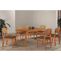 Sala Jantar Mesa Havana Tampo Curvo 180cm+6 Cadeiras Havana Naturale - Suede Marrom - Rufato