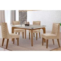 Sala Jantar Mesa Londrina Tampo c/ Vidro Curvo 120cm 4 Cadeiras Dafne Madeira Naturale/Off White - Capuccino/Suede Creme - Rufato Sala Jantar Mesa Londrina Tampo c/ Vidro Curvo 120cm 4 Cadeiras Dafne Madeira Naturale/Off White - Capuccino/Suede Creme - Rufato