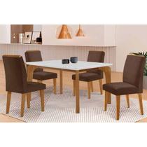 Sala Jantar Mesa Londrina Tampo c/ Vidro Curvo 120cm 4 Cadeiras Dakota Madeira Naturale/Off White - Capuccino/Suede Marrom - Rufato Sala Jantar Mesa Londrina Tampo c/ Vidro Curvo 120cm 4 Cadeiras Dakota Madeira Naturale/Off White - Capuccino/Suede Marrom - Rufato