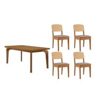Sala Jantar Mesa Londrina Tampo Curvo 120cm+4 Cadeiras Havana Naturale - Linho Capuccino - Rufato