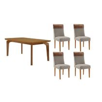 Sala Jantar Mesa Londrina Tampo Curvo 120cm+4 Cadeiras Jaspe Madeira Naturale - Capuccino/Suede Capuccino - Rufato Sala Jantar Mesa Londrina Tampo Curvo 120cm+4 Cadeiras Jaspe Madeira Naturale - Capuccino/Suede Capuccino - Rufato