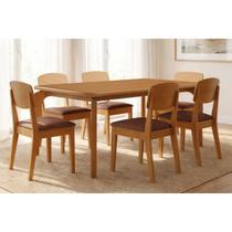 Sala Jantar Mesa Londrina Tampo Curvo 180cm+6 Cadeiras Havana Naturale - Suede Marrom - Rufato Sala Jantar Mesa Londrina Tampo Curvo 180cm+6 Cadeiras Havana Naturale - Suede Marrom - Rufato