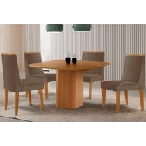 Sala Jantar Mesa Maldivas Tampo Curvo 90cm+4 Cadeiras Dakota Madeira Naturale - Capuccino/Suede Capuccino - Rufato Sala Jantar Mesa Maldivas Tampo Curvo 90cm+4 Cadeiras Dakota Madeira Naturale - Capuccino/Suede Capuccino - Rufato