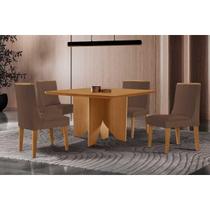 Sala Jantar Mesa Nevada Tampo Curvo 90cm+4 Cadeiras Dakota Madeira Naturale - Capuccino/Suede Marrom - Rufato