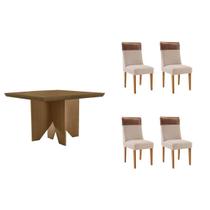 Sala Jantar Mesa Nevada Tampo Curvo 90cm+4 Cadeiras Jaspe Madeira Naturale - Capuccino/Suede Creme - Rufato Sala Jantar Mesa Nevada Tampo Curvo 90cm+4 Cadeiras Jaspe Madeira Naturale - Capuccino/Suede Creme - Rufato