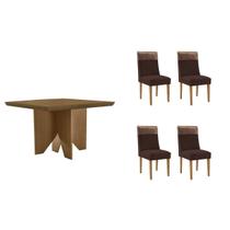 Sala Jantar Mesa Nevada Tampo Curvo 90cm+4 Cadeiras Jaspe Madeira Naturale - Capuccino/Suede Marrom - Rufato