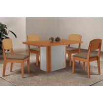 Sala Jantar Mesa Pietá Tampo Curvo 120cm+4 Cadeiras Havana Naturale/Off White - Suede Capuccino - Rufato