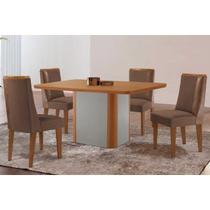 Sala Jantar Mesa Pietá Tampo Curvo 120cm+4 Cadeiras Tilia Madeira Naturale/Off White - Capuccino/Suede Marrom - Rufato Sala Jantar Mesa Pietá Tampo Curvo 120cm+4 Cadeiras Tilia Madeira Naturale/Off White - Capuccino/Suede Marrom - Rufato