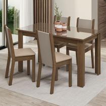 Sala Jantar Mesa Vidro 4 Cadeiras Rustic/crema